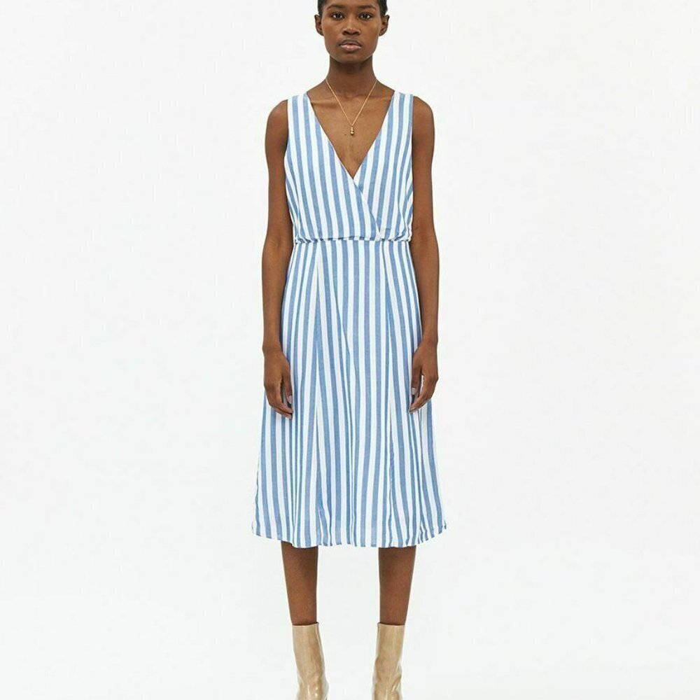 Stelen Womens Blue White Striped Sleeveless Dress